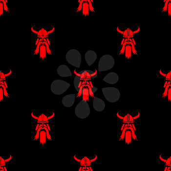 Viking Red Silhouettes Seamless Pattern Isolated on Black Background.