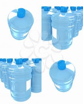 Set of bottle with clean blue water  on a white background