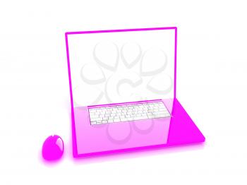 Pink laptop on a white background