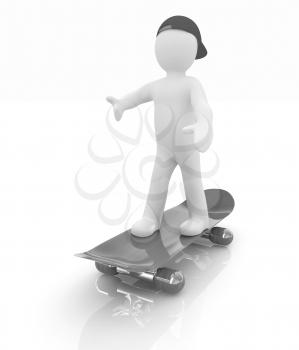 3d white person with a skate and a cap. 3d image on a white background