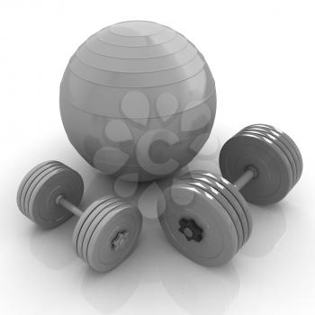 Fitness ball and dumbell