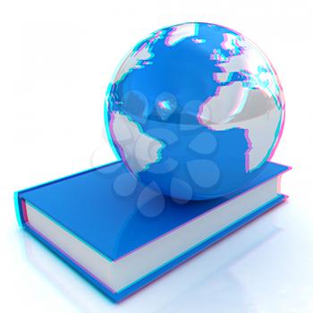 colorful real books and Earth. Anaglyph. View with red/cyan glasses to see in 3D. 3D illustration