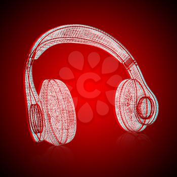 3d model headphones on gradient background. 3D illustration. Anaglyph. View with red/cyan glasses to see in 3D.