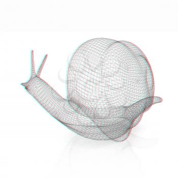 3d fantasy animal, snail on white background . 3D illustration. Anaglyph. View with red/cyan glasses to see in 3D.