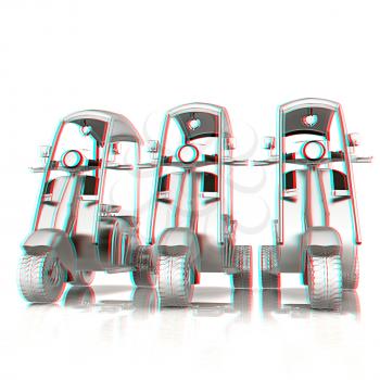 scooters. 3D illustration. Anaglyph. View with red/cyan glasses to see in 3D.