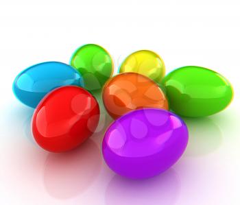 Colored Eggs on a white background. 3D illustration. Anaglyph. View with red/cyan glasses to see in 3D.