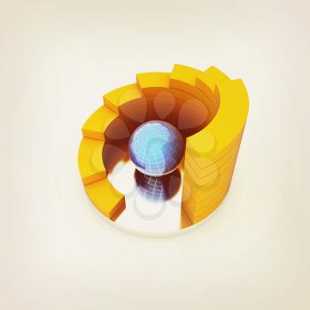 Abstract structure with blue bal in the center on a white background. 3D illustration. Vintage style.