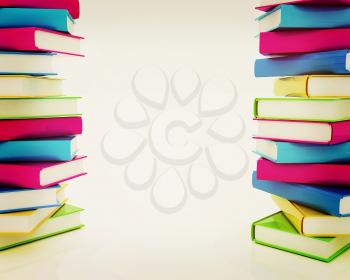 colorful real books on a white background. 3D illustration. Vintage style.