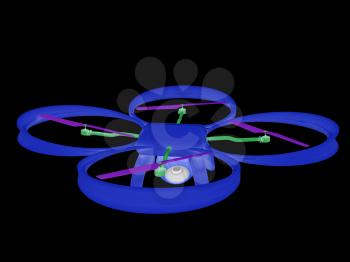 Drone, quadrocopter, with photo camera flying. 3d render