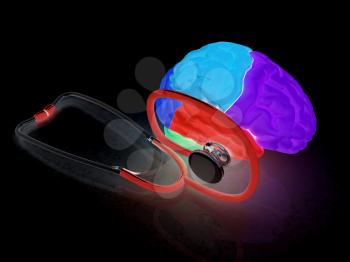 stethoscope and brain. 3d illustration