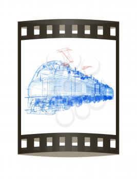 train.3D illustration. The film strip