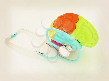 stethoscope and brain. 3d illustration