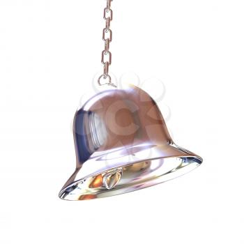 Shiny metal bell isolated on white background. 3d illustration