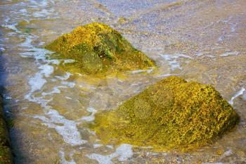 Sea waves hitting the shore rocks