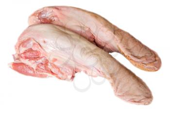 Photo of raw pork tongue on white background