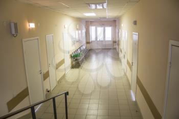 Photo of hospital corridor interior without sicks