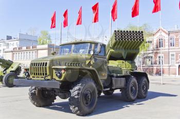 Military machine at the exhibition under open sky