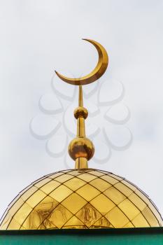 Golden dome and Moon of muslim temple in the Middle Volga