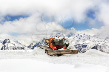 Snowmobile dune buggy vehicle in Caucasus mountains