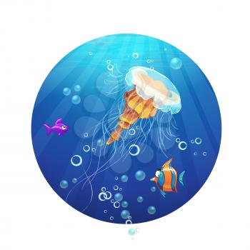 Royalty Free Clipart Image of an Underwater Scene in a Bubble
