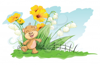 Royalty Free Clipart Image of a Bear in a Garden