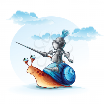 Royalty Free Clipart Image of a Knight on a Snail