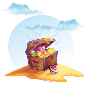 Royalty Free Clipart Image of a Toy Chest on the Beach