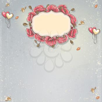 Royalty Free Clipart Image of a Wedding Invitation With Flowers and Hearts