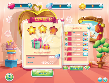 Example of the user interface of a computer game. Window complete a level.