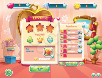 Example of user interface screens beginning of a new level of computer games