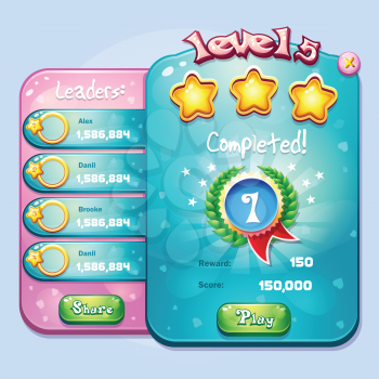 Example of the window level completion for a computer game in cartoon style