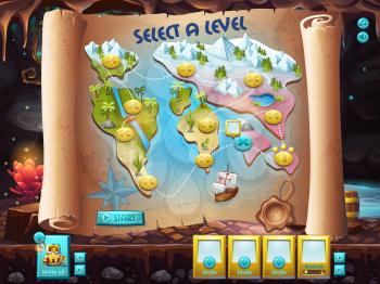 Example of the user interface to select the level to play treasure hunt