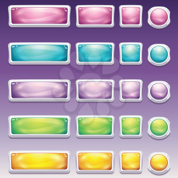 Big set of buttons in glamorous white frame of different sizes for the user interface to the computer games and web design