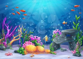Marine Life Landscape - the ocean and underwater world with different inhabitants. For print, create videos or web graphic design, user interface, card, poster.