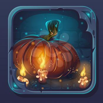 Monster battle GUI icon - cartoon stylized vector illustration pumpkin and candles.