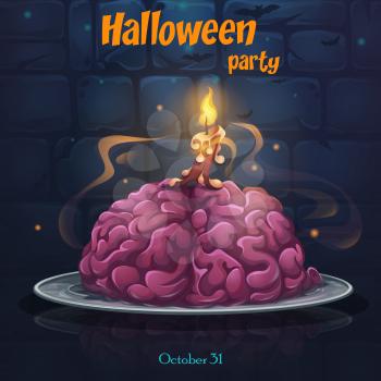 Halloween party - brains on the plate. Bright image to create original video or web games, graphic design, screen savers.