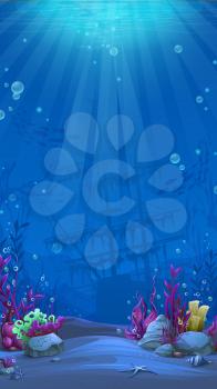 Undersea world in blue theme. Marine Life Landscape - the ocean and the underwater world with different inhabitants. For design websites and mobile phones, printing.