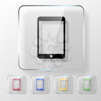 Touch pad icon on a transparent glossy square. Online shopping concept.