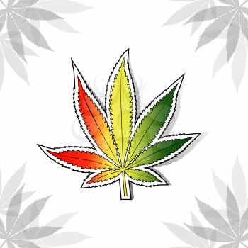 Cannabis leaf with rastafarian flag colors, vertical.
