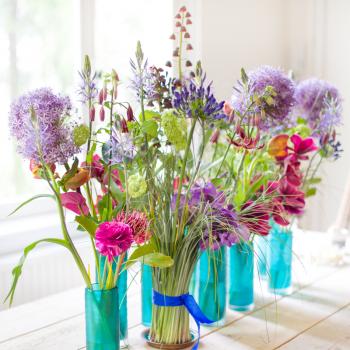 Beautiful spring flowers on wooden table. Shallow DOF.