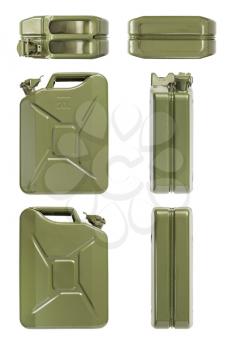 Closed jerrycan. Set of all projections. Isolated on white.