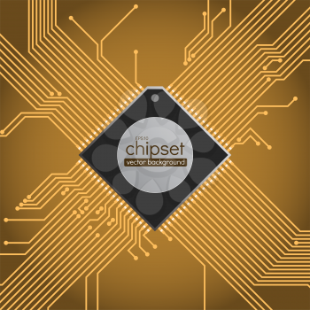 Chipset circuit vector background, brown and gold colors