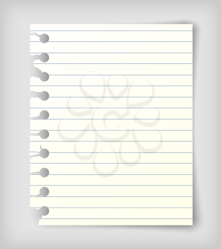 Small note paper sheet with lines, photo realistic vector illustration