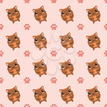 Seamless background of kittens and paws. Vector illustration.