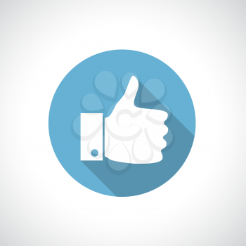Thumb up icon with shadow. Round icon. Flat modern design.