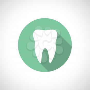 Tooth icon with shadow. Round icon. Flat modern design.