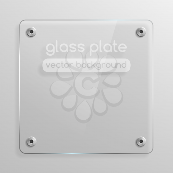 Glass plate, white background, realistic vector illustration.  