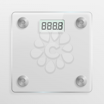 Glass see trhough bathroom scale, realistic vector illustration.