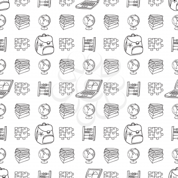 Back to School doodle seamless pattern. Cartoon sketchy school supplies. Design element for wallpapers, web site background, wrapping paper, sale flyer, scrapbooking etc. Vector illustration