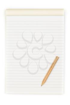 Notebook and pencil isolated on white background.